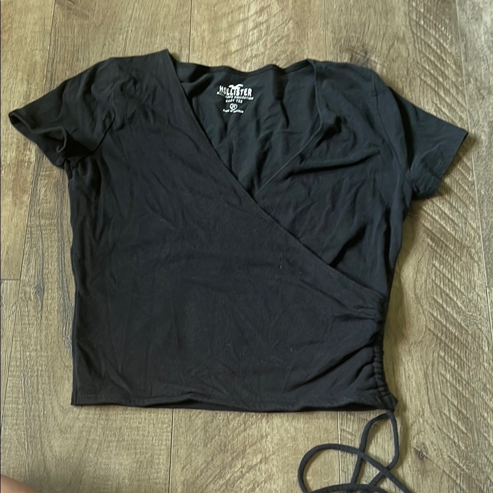Hollister Black Short Sleeve Wrap Crop baby tee